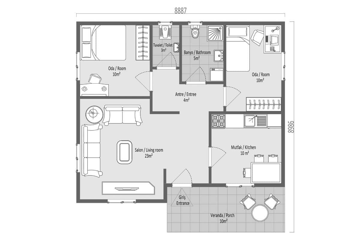 75 m² Prefabrik Ev 2+1