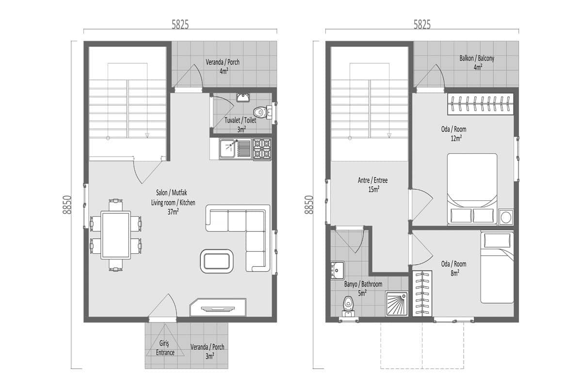 92 m² Prefabrik Villa 2+1