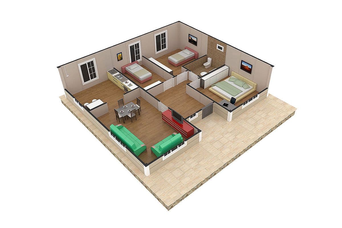 94 m² Prefabrik Ev 3+1