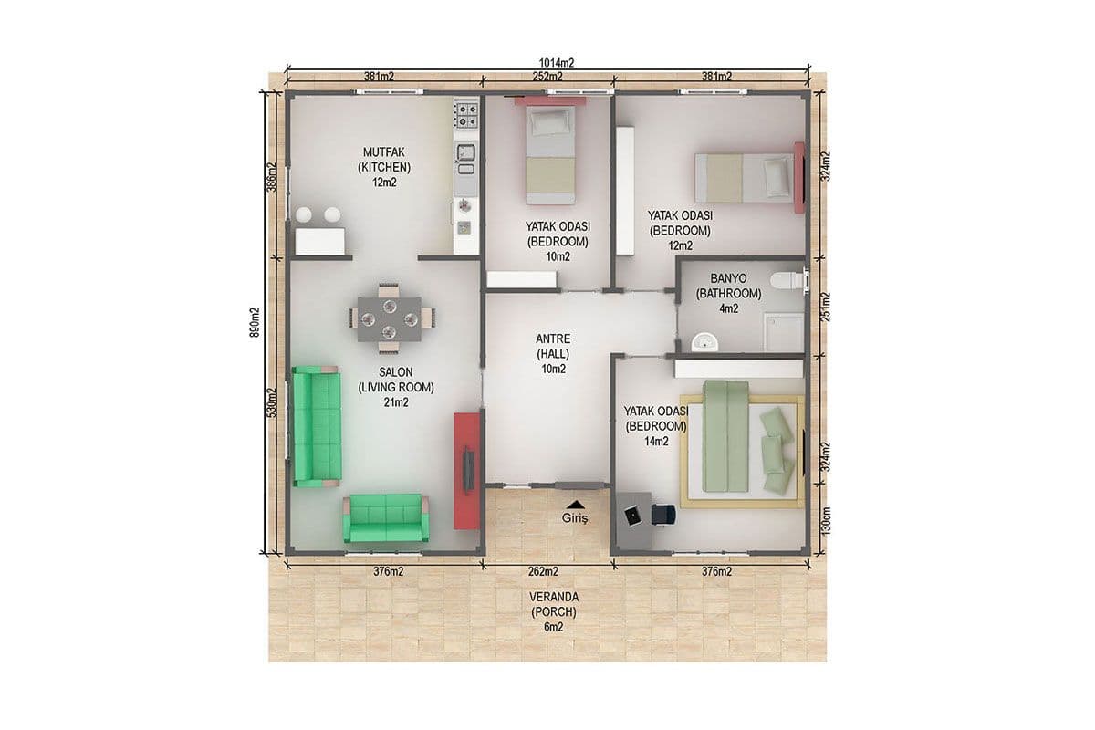 94 m² Prefabrik Ev 3+1