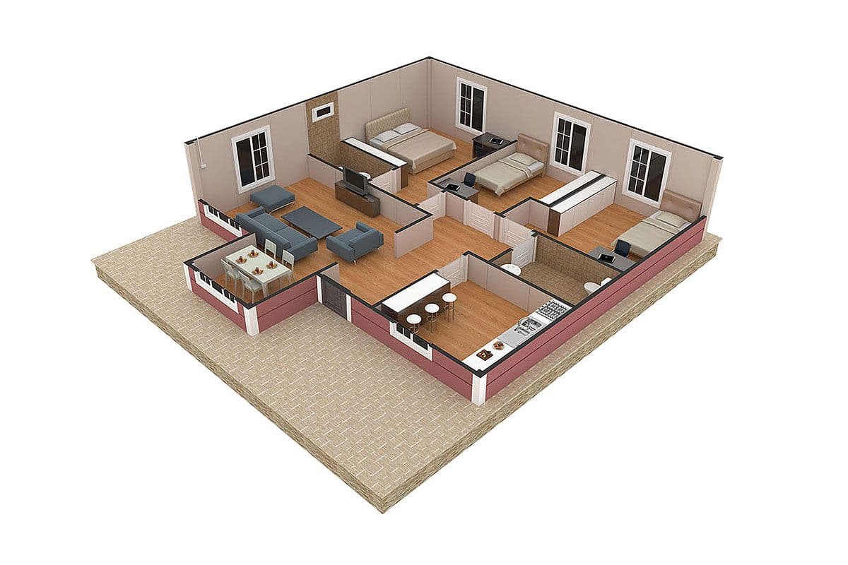 96 m² Prefabrik Ev 3+1