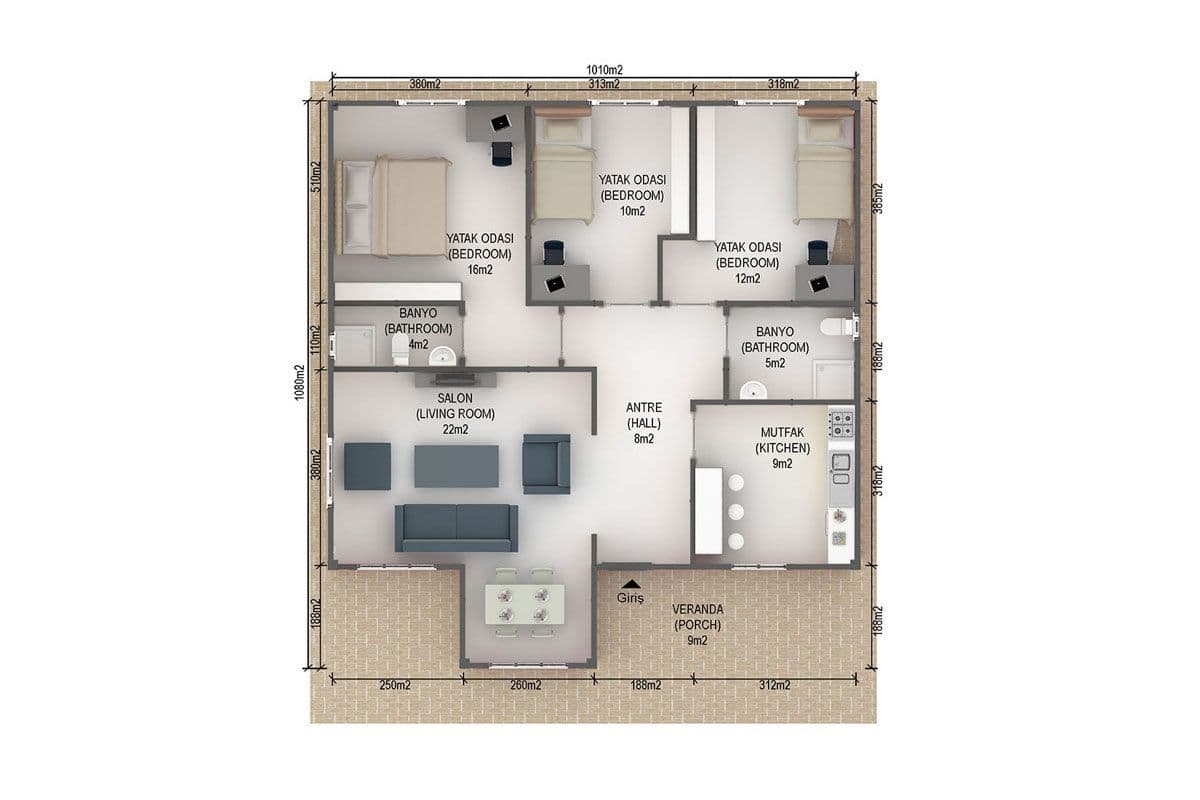 96 m² Prefabrik Ev 3+1