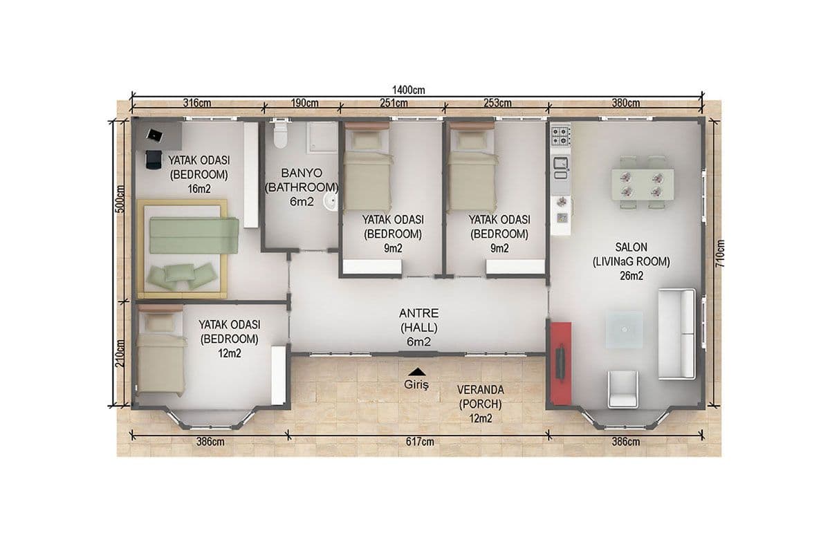 97 m² Prefabrik Ev 4+1
