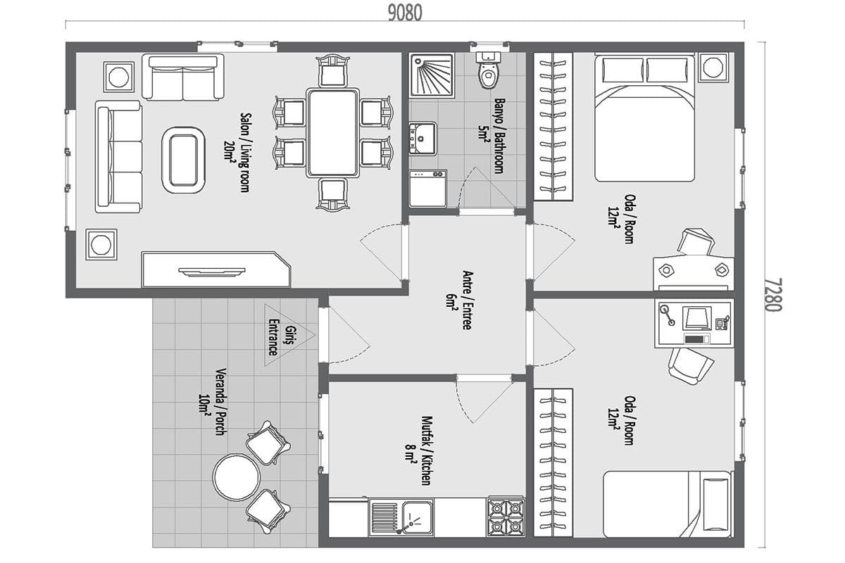 75 m² Çelik Ev 2+1