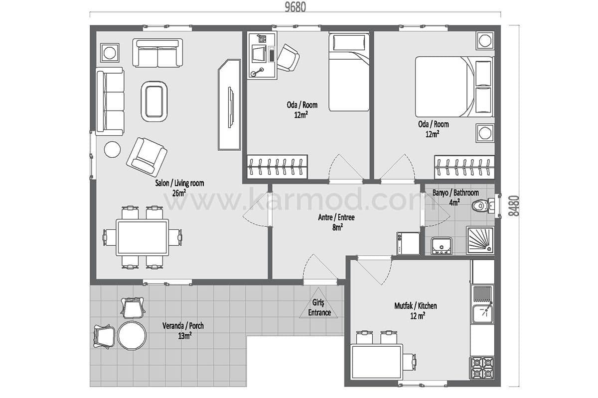 87 m² Çelik Ev 3+1
