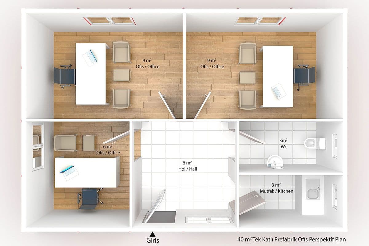 40 m² Prefabrik Ofis