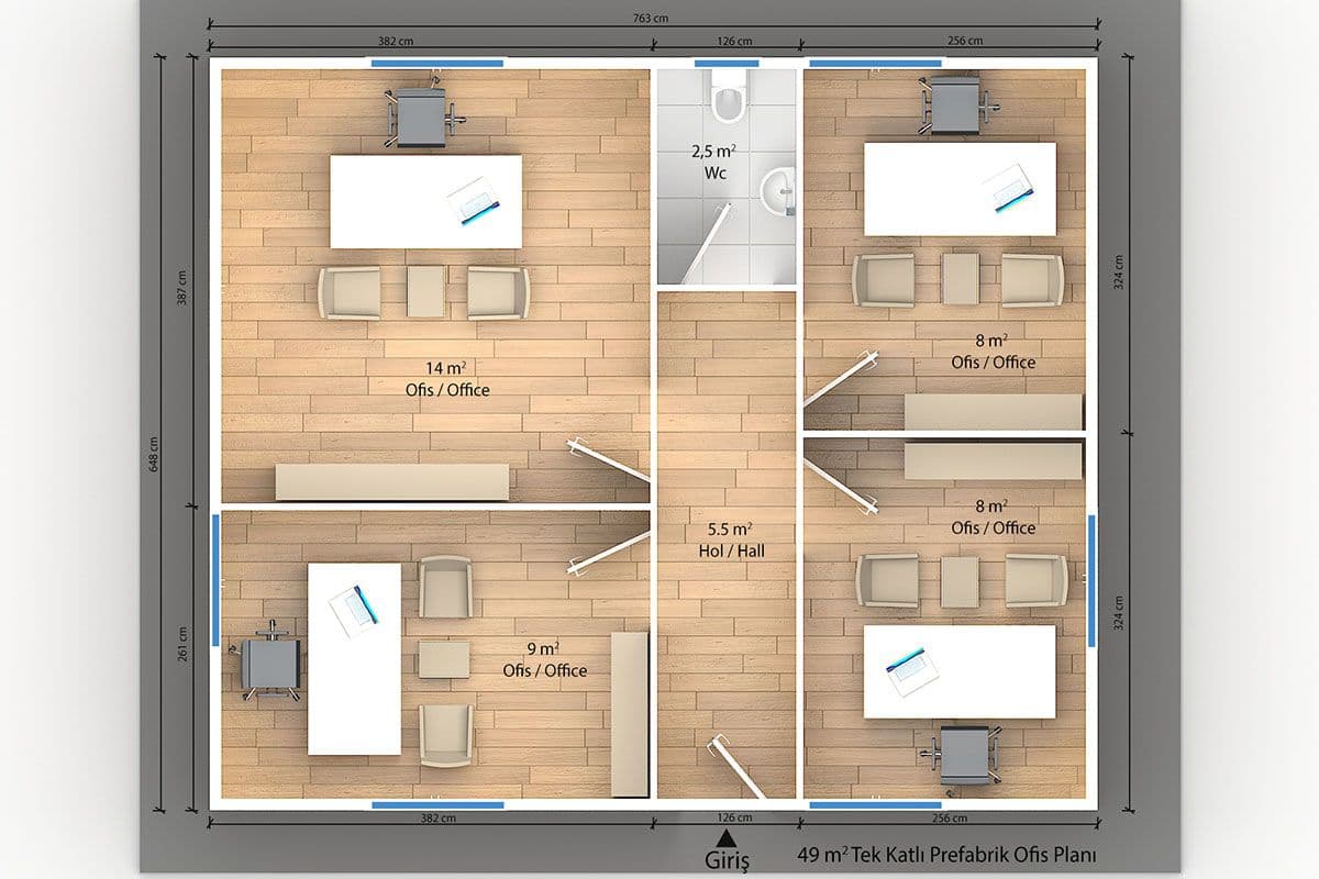 49 m² Prefabrik Ofis