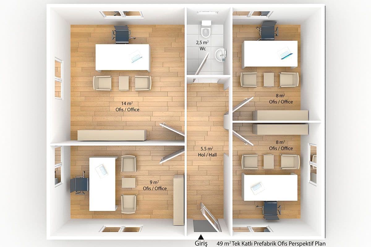 49 m² Prefabrik Ofis