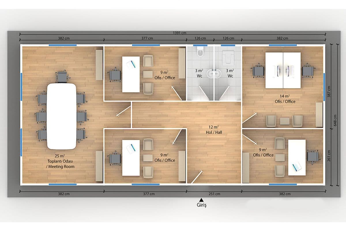 90 m² Prefabrik Ofis