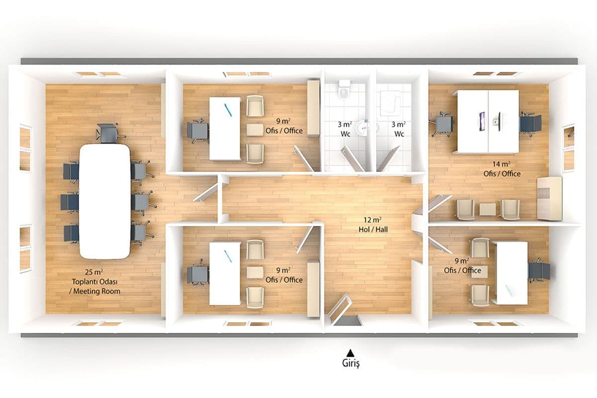 90 m² Prefabrik Ofis