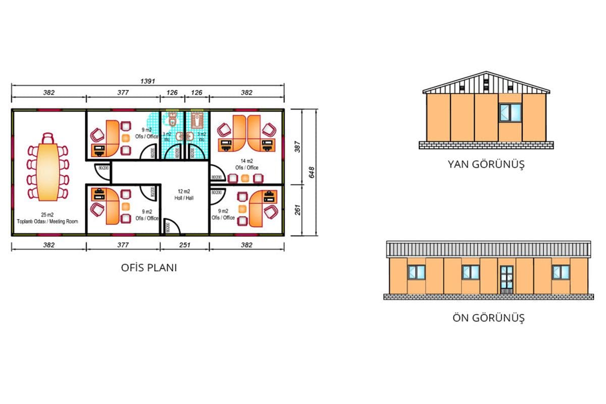 90 m² Prefabrik Ofis