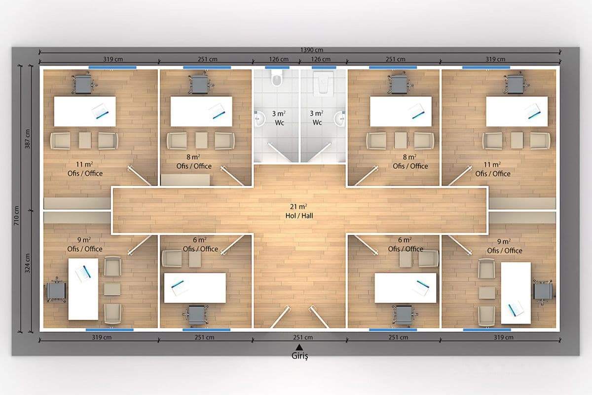 98 m² Prefabrik Ofis