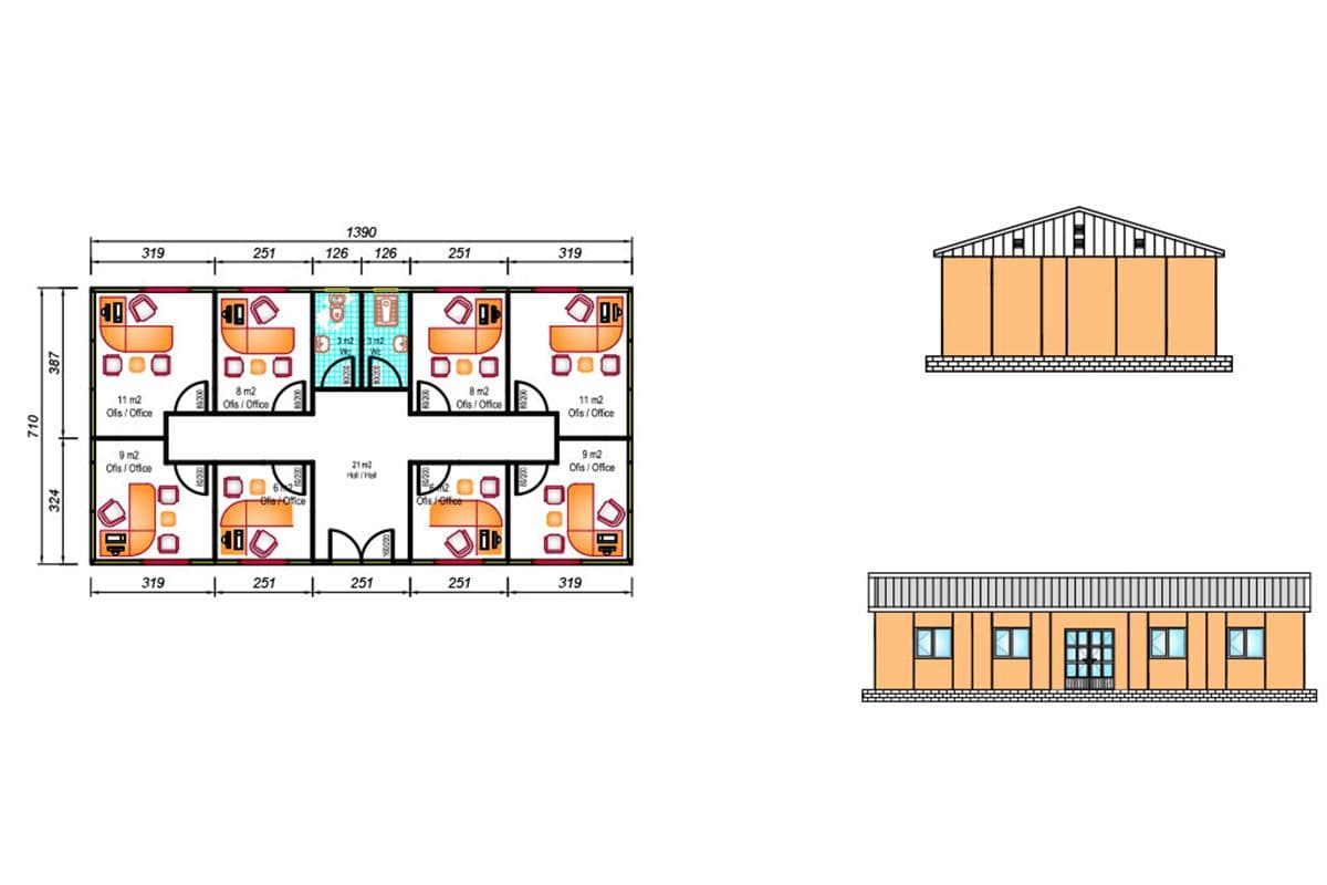 98 m² Prefabrik Ofis