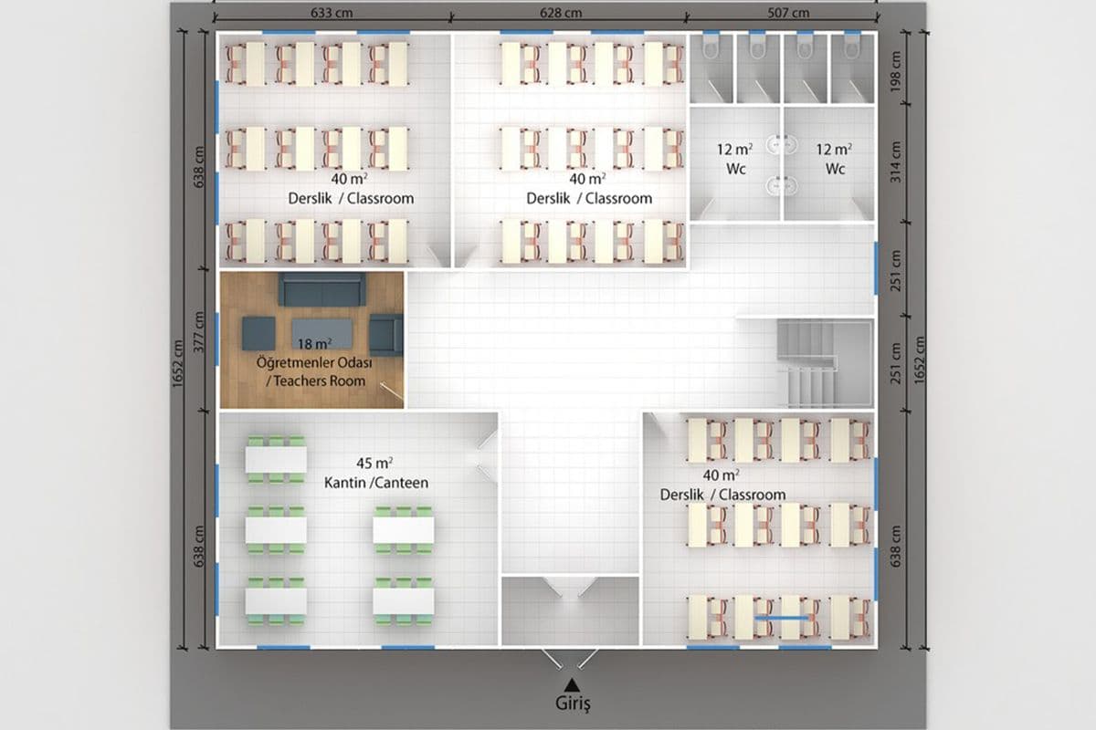 594 m² Prefabrik Okul
