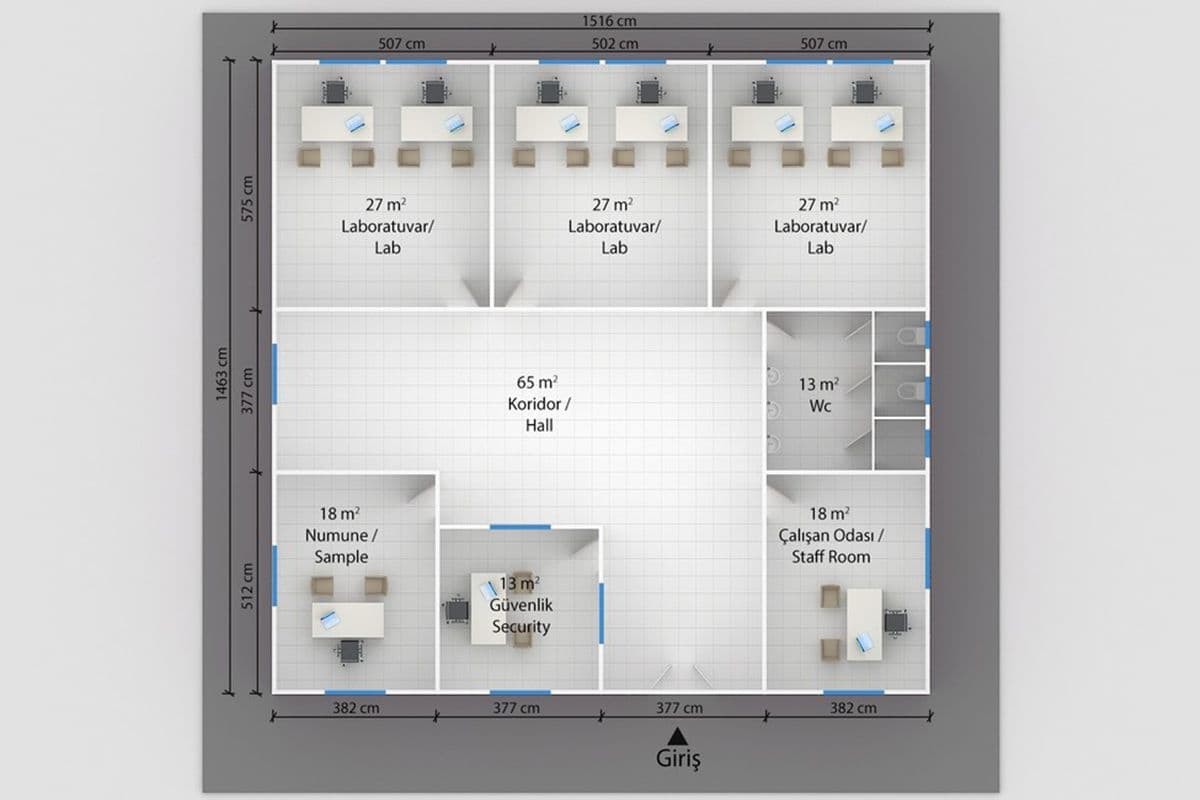 222 m² Prefabrik Hastane