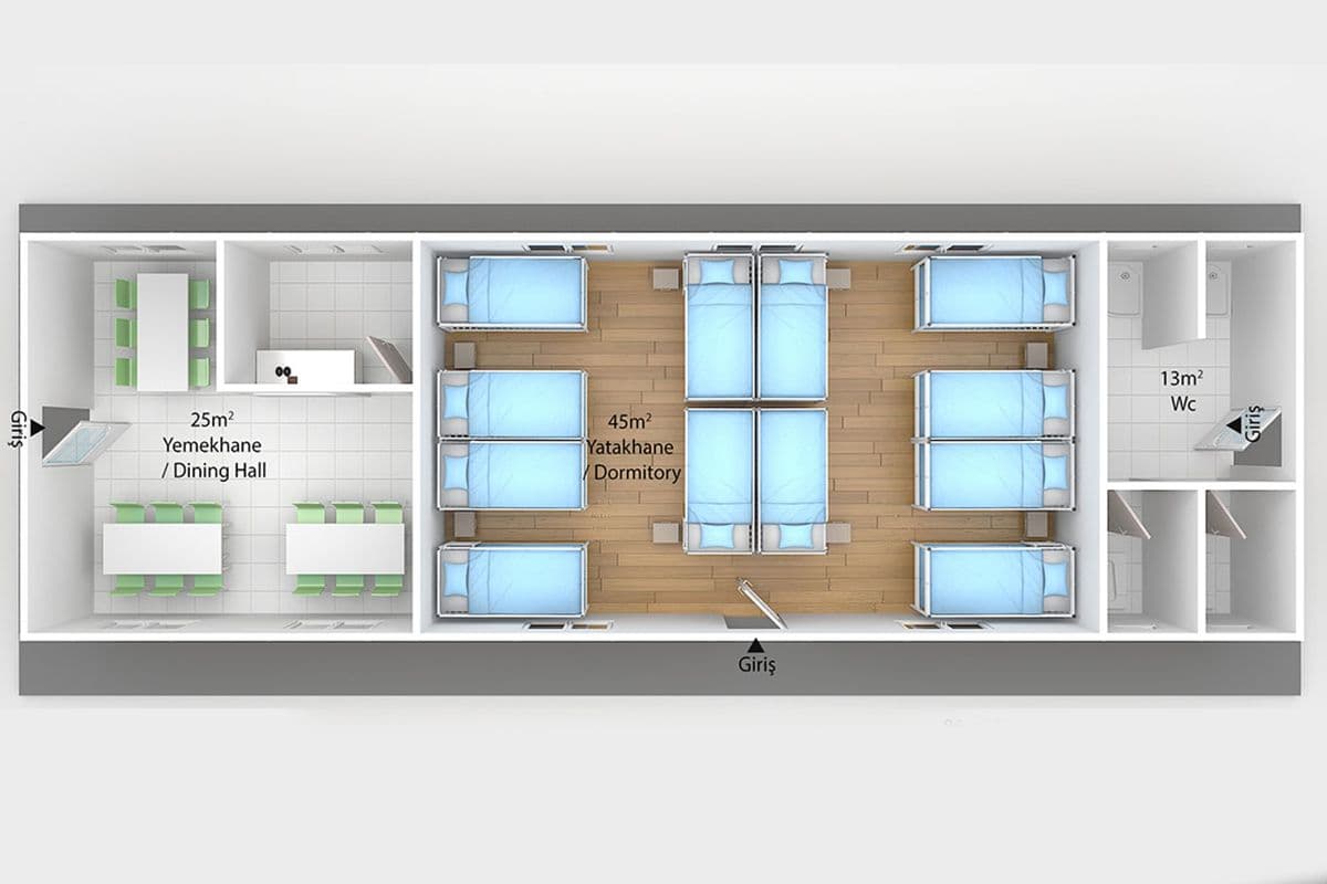 86 m² Prefabrik Yatakhane