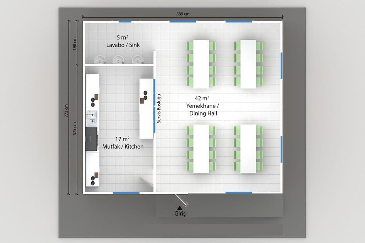 136 m² Prefabrik Yemekhane
