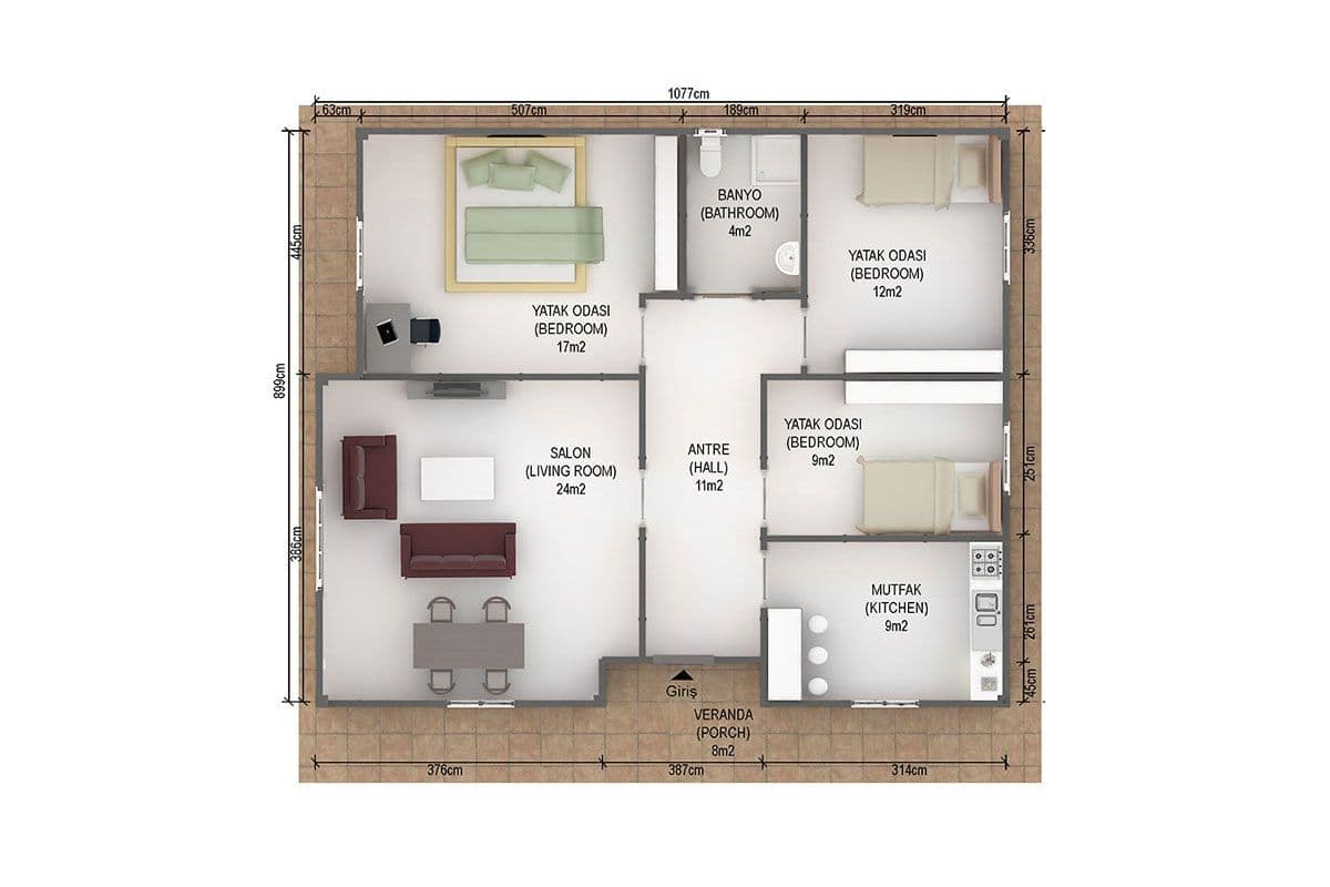 102 m² Prefabrik Ev 3+1