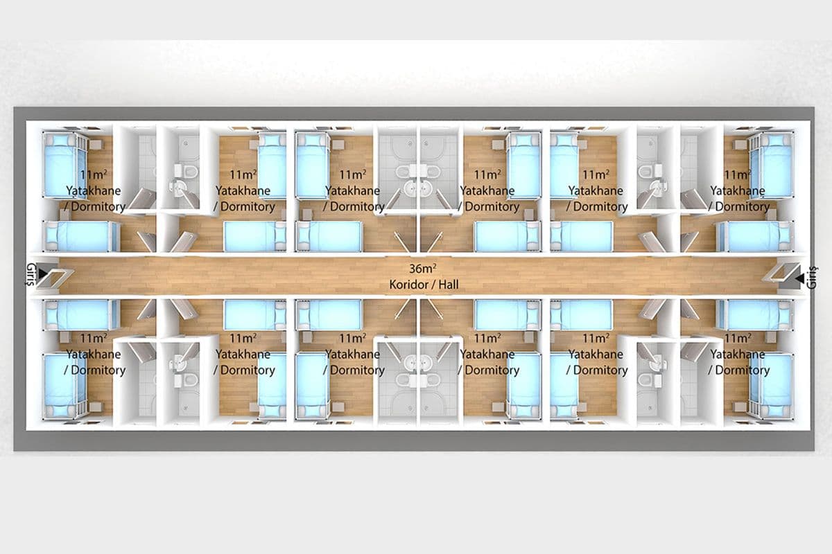 204 m² Prefabrik Yatakhane