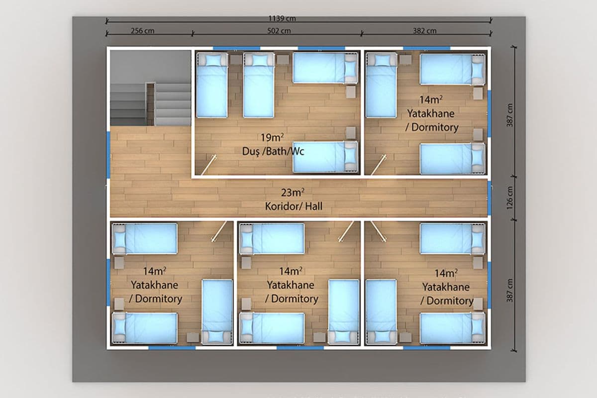 206 m² Prefabrik Yatakhane